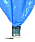 Heavy Duty Ceiling Mounted Loose Fill Dispenser With Rope And Dual Pulleys for packing peanuts cleanup top view with blue tarp.