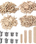 508 Piece Wooden Dowel Pin Set With Center Points In Four Sizes One Quarter Inch, Five Sixteenth Inch, Three Eighth Inch And One Half Inch Beveled Ends Solid And Hollow Dowel Pins For Furniture Repair And DIY Projects