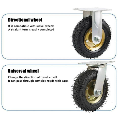 8 Inch Ball Bearing Pneumatic Wheels Swivel Castors With Rugged Rubber Tread for Workbenches