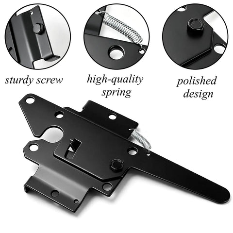 Self Locking Gate Latch Heavy Duty Automatic Post Mount Lock For Fences And Gates, Weatherproof Steel Yard Gate Hardware For Garden Barn Farm Outdoor Fences Black black steel gate latch with spring and mounting holes