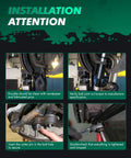 SCITOO front suspension kit collage: Ford Escape installation steps - knuckle clean, torque check, cotter pin, final tighten.