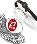 Pro Grade Ring Sizer Kit 27-Piece Stainless Steel Ring Measuring Tool Set With Magnified Glass US Ring Sizes 0 To 13 Plus Half Sizes