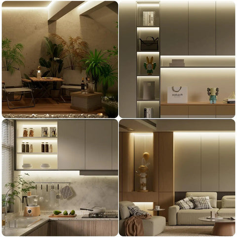 Ultra Bright 16.4ft COB LED Strip Light With 2520 LEDs 4000K Natural White illuminating bedroom, living room, kitchen setups