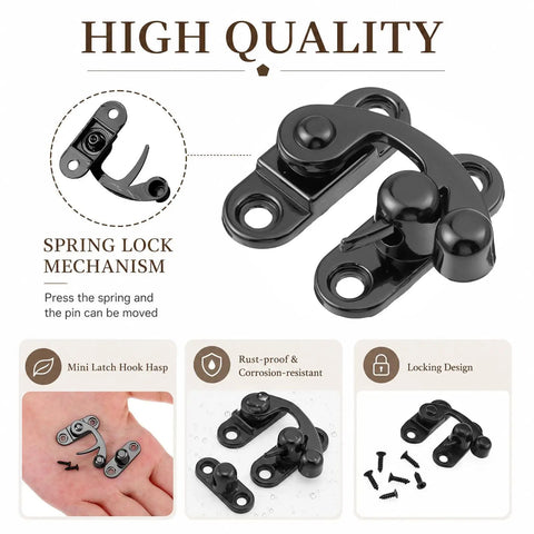 Small Swing Arm Latch Sets For Wooden Boxes And Jewelry Boxes Metal Clasp With Mounting Screws, Rustproof Zinc Alloy Finish