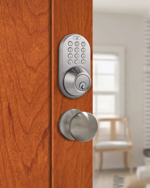 Keyless Entry Electronic Touchpad Deadbolt And Passage Knob Combo Satin Nickel No Fuss Install With 6 User Codes Adjustable Backset
