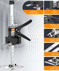 Renyinda labor-saving arm jack, front view; all-steel construction with scale, 10-inch lift, 300 lb capacity