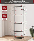 Heavy Duty 5 Tier Storage Shelves With Hooks For Garage And Home Large Capacity Metal Rack With Leveling Feet Wobble Free