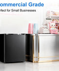 Compact 2.1 Cubic Foot Upright Freezer Featuring Precision Temperature Controls And Sturdy Removable Shelves in black, suited for small business use.