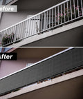Before and after of balcony with Privacy Fence Screen 3 Feet By 50 Feet Heavy Duty HDPE Mesh Shade Cover installed