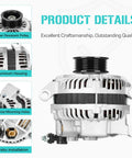 New High Output 12 Volt Alternator For Jeep Cherokee 4 Liter 2001 Beefy 117 Amp Aluminum Housing Copper Windings With Clockwise Rotation ER Regulator And S6 Pulley Replaces 56041822AB 1210003780 40052082 13906 12318 Durable Automotive Power, shown with aluminum housing and S6 pulley.