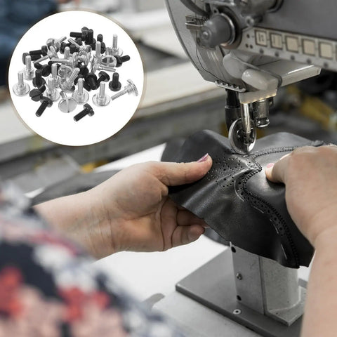 VICASKY Heavy Duty 60Pcs Metal Sewing Machine Presser Foot Screw Set Plus Needle Clamp Fasteners being used on leather.