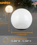 12-Inch Outdoor Post Mount Light Fixture With E26 Socket White Frosted Globe Black Base Weatherproof Wet Rated UL Listed Fits Standard 3-Inch Post Post Not Included Go-To Outdoor Lighting For Porch Patio And Garden Pathways shown with dimensions 12.400 in W x 12.200 in H