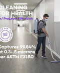 Person using vacuum with HEPA Replacement Filters Twin Pack for ProTeam vacuums for enhanced air quality and filtration efficiency.