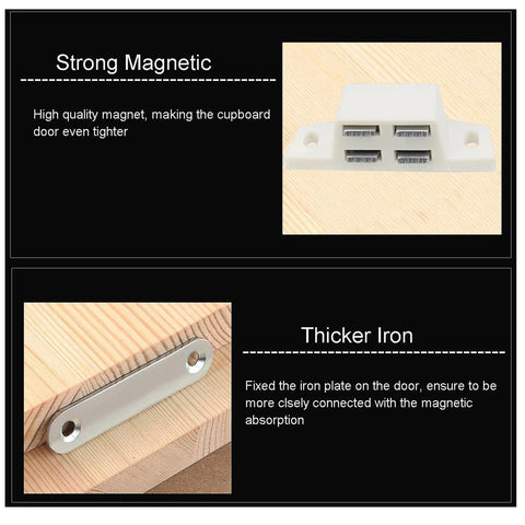 Close-up of Heavy Duty Magnetic Cabinet Catch Set 8 Pack Stainless Steel Shutter Door Latch With Mounting Screws components