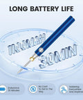 Cordless Soldering Kit With USB Rechargeable Battery featuring blue pen-style design, 1100mAh capacity and 30-minute use time.