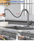 SOEBIZ Grey Kitchen Faucets with Pull Down Sprayer showcasing 20-inch extendable hose for versatile kitchen use.