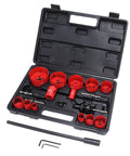 Cool Heavy Duty Ft Vogue Hole Saw Kit With 21 Pieces Includes 13 Fast Cutting HSS Drill Bits Plus Spacers Extenders And Converter For Woodworking Metal Tasks That Are Just Awesome, red HSS hole saw kit in black case
