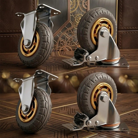 3 Inch Heavy Duty Caster Wheels Set Of Four, Premium Rubber Casters With Total Lock Brakes, Beefy Steel Plates for smooth rolling.
