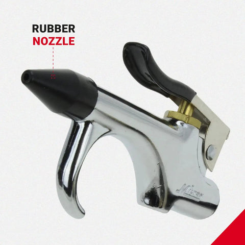 Quarter Inch Npt Lever Blow Gun With Rubber Tip And Safety Nozzles in metallic finish showing rubber nozzle for debris blasting