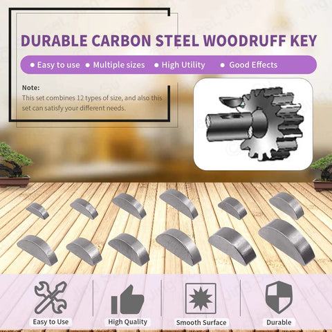 Woodruff Keys Assortment Kit Pro Grade 205Pcs 12 Sizes 3mm 4mm 5mm 6mm Half Moon Semicircle Bond Keys