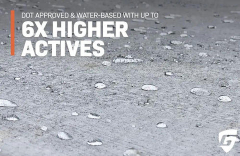 Close-up of wet concrete surface showcasing droplets, highlighting Badass Penetrating Concrete Sealer Water Salt Repellent Silane Siloxane Formula.