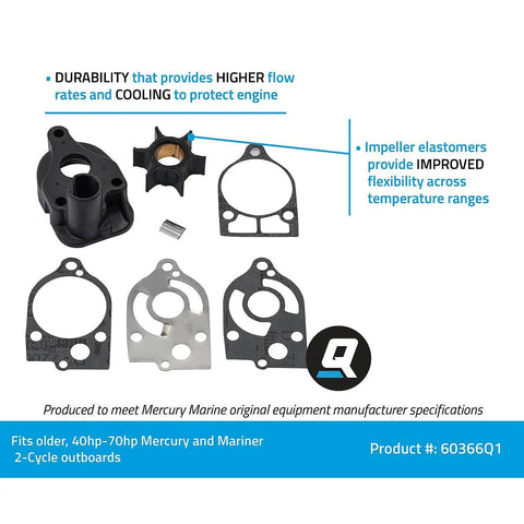 Upper Water Pump Repair Kit For Older Mercury And Mariner 40 To 70 HP 2 Cycle Outboards 7 Piece Set with gaskets and parts