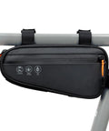 Dope Bike Triangle Frame Bag with 2 Side Pockets and 3 in 1 Top Tube Bag Waterproof MTB Pouch, mounted on bike frame, side view.