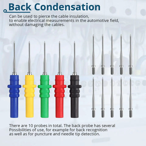 Automotive Oscilloscope Probe Kit With 20 To 1 Attenuator Back Probe Pins And 3M BNC To Banana Cable in various colors for diagnostics