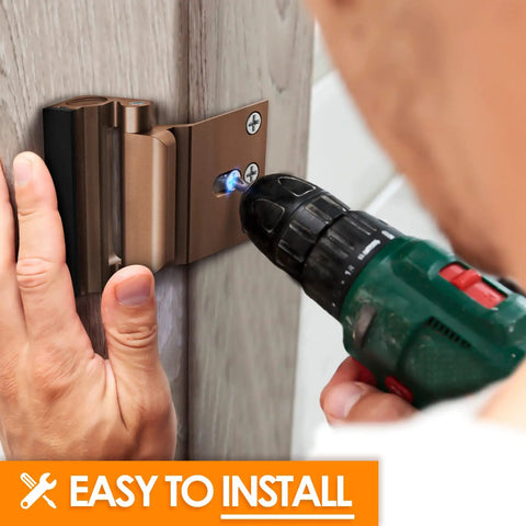 Heavy Duty Door Reinforcement Lock For Home Security With 3 Inch Stop And 800 Pound Force Kid Safe Childproof being installed