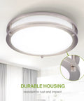12 Inch Round LED Flush Mount Ceiling Light With 3 CCT Dimmable Settings, Low Profile Nickel Finish, close-up view
