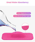 Water pouring onto Six Pack Microfiber Replacement Mop Pads For Steam Cleaners, showing great absorbency and quick drying.
