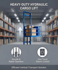 Total Beast Heavy Duty Electric Hydraulic Cargo Lift in use, lifting boxes with a remote in a warehouse setting.