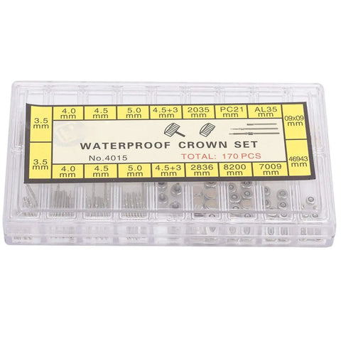 Pro Grade Watch Repair Kit With Stem Extender And Crown Replacement Parts, Waterproof Crown Set in plastic box, 170 pcs