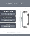10 Pack Brushed Brass Cabinet Pulls, 7.5 Inch, 192mm, Gold Handles, Solid Zinc Alloy, technical size diagram