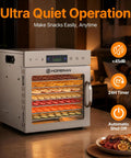 Top Shelf Massive Eight Tray Food Dehydrator Machine With Removable Stainless Steel Trays displaying assorted dried fruits.