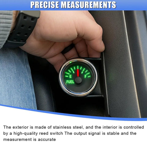 52mm Fuel Sending Unit 12V 240-33 Ohm Level Sensor With LED Backlit Gas Gauge Pointer Universal Auto Fuel Tank Meter For Cars Trucks RVs Boats Motorcycle Durable Corrosion Resistant Sender Built For Gasoline And Diesel, installed in dashboard