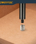 Installation of "50 Pack Three Eighths By Sixteen Beefy Threaded Wood Inserts For Hardwood Softwood And Plywood Anti Rotation Nut Inserts 18mm Length For Woodworking And Furniture Projects" showing insert and tool in plywood.