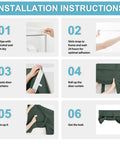 Easy No Drill Install French Door Curtain Panel, 69 Inch Length, Dark Green Room Darkening Window Covering For Patio Doors, Energy Efficient Shade, 1 Panel With Adhesive Straps, Simple Setup That Blocks Light And Keeps Heat In installation steps.