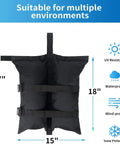 Beefed Up Heavy Duty Canopy Weight Bags Set Of 4 For Instant Outdoor Shelters Up To 45 Lbs Each In 1680D Waterproof Polyester, UV resistant features