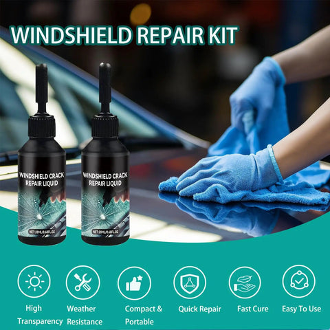 Windshield Crack Repair Kit Liquid 40ml Quick Fix For Chips And Cracks, Car Glass Repair Fluid Sealant Easy To Apply, Stops Crack Spread Fast, Bulls-Eye Formula For Durable Long-Lasting Glass Restoration