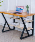 3-Tier Metal Table Legs Set Of 2, Beefy Black Steel Desk And Dining Table Legs, 28 Inch Tall By 24 Inch Wide in home office setting