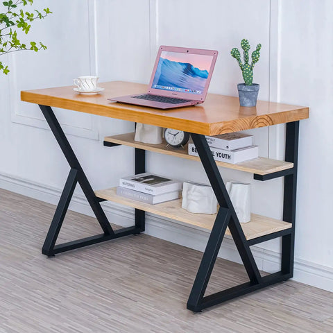 3-Tier Metal Table Legs Set Of 2, Beefy Black Steel Desk And Dining Table Legs, 28 Inch Tall By 24 Inch Wide in home office setting