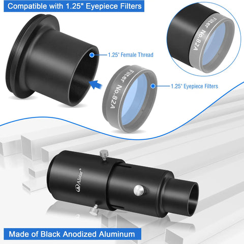 1.25 Inch Extendable Camera Adapter for Prime Focus or Eyepiece Projection Astrophotography with refractors and reflector telescopes