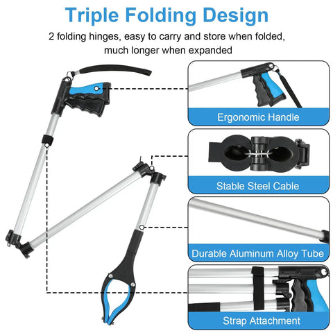 43 Inch Reacher Grabber Tool For Seniors And Cleanup Extra Long Trash Picker With Magnetic Claw Lightweight Aluminum Reach Assist Arm Extension For Grabbing Coins Trash Litter And Hard To Reach Items
