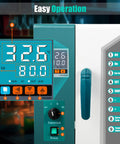 Control panel of Beefy Pro Grade Lab Convection Oven 1000W 110V Temperature Range 10 to 300 C, thermostatic controls visible.