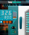 Control panel of Top Shelf 12 Gallon Electric Blast Drying Oven with digital PID temperature display and fan switch.