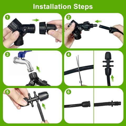 Installation steps for 230 Foot Drip Irrigation System With One Quarter Inch Soaker Hose And Weeping Technology.
