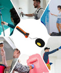 Pro Grade Pumpkin Corner Roller For Painting Interior And Exterior Walls With Precision Edging Brush shown in various painting scenarios.