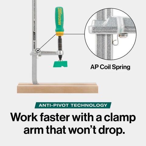 MatchFit Dovetail AP Clamp With X Pad for Router Tables shown with close-up of AP Coil Spring.