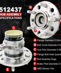 Diagram of Pair Rear Wheel Bearing Hub Assembly Direct Fit For Optima 2011 2015 Cadenza 2011 2016 with specifications